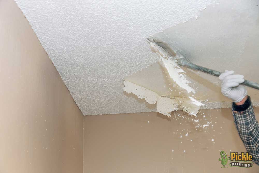 Popcorn Ceiling Removal Pickle Painting, How Common Is Asbestos In Popcorn Ceilings
